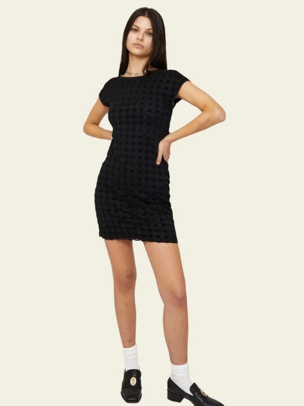 New Tags Find Me Now Athalia Lace Black Checker Pattern Mini Dress, S